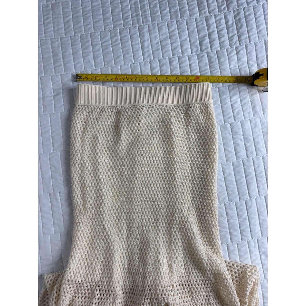 Loeil Crochet Maxi Long Skirt Fringe Open Knit Cream Beige Boho Chic Coquette - Picture 6 of 6